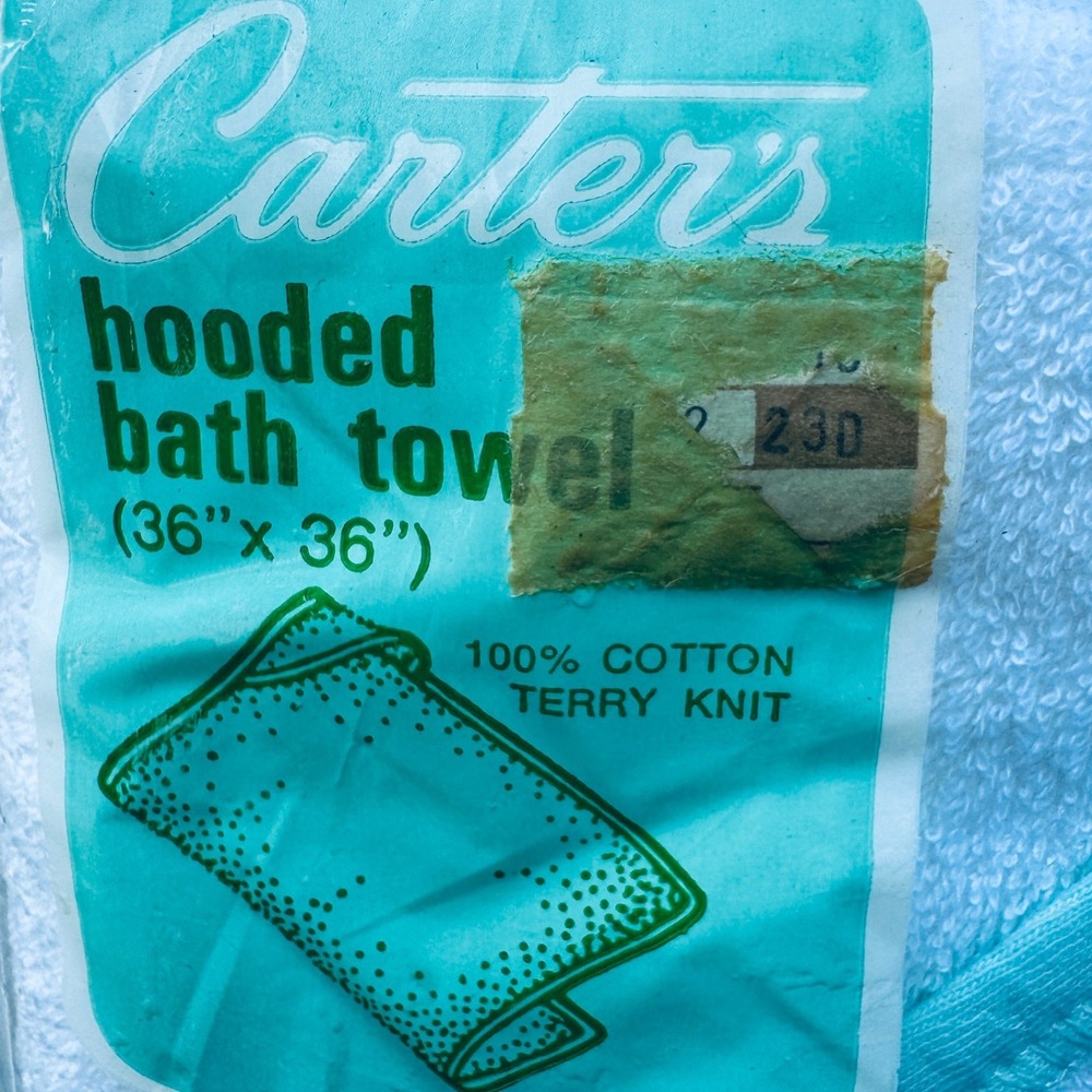 Vintage Carters Hooded Bath Towel Blue Frog 100% Cotton Terry Knit 36x36 NEW
